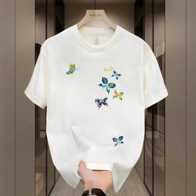 夏季圆领轻奢纯棉T恤印花2024新款时尚休闲宽松百搭ins韩版上衣