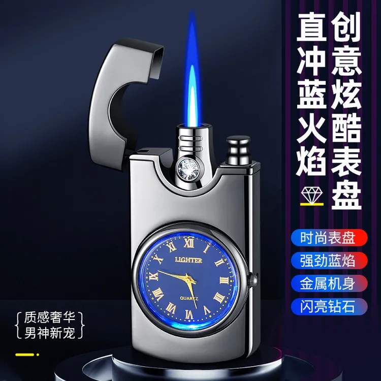 创意手表打火机男士个性时尚金属蓝焰直冲充气点火器送男友礼物