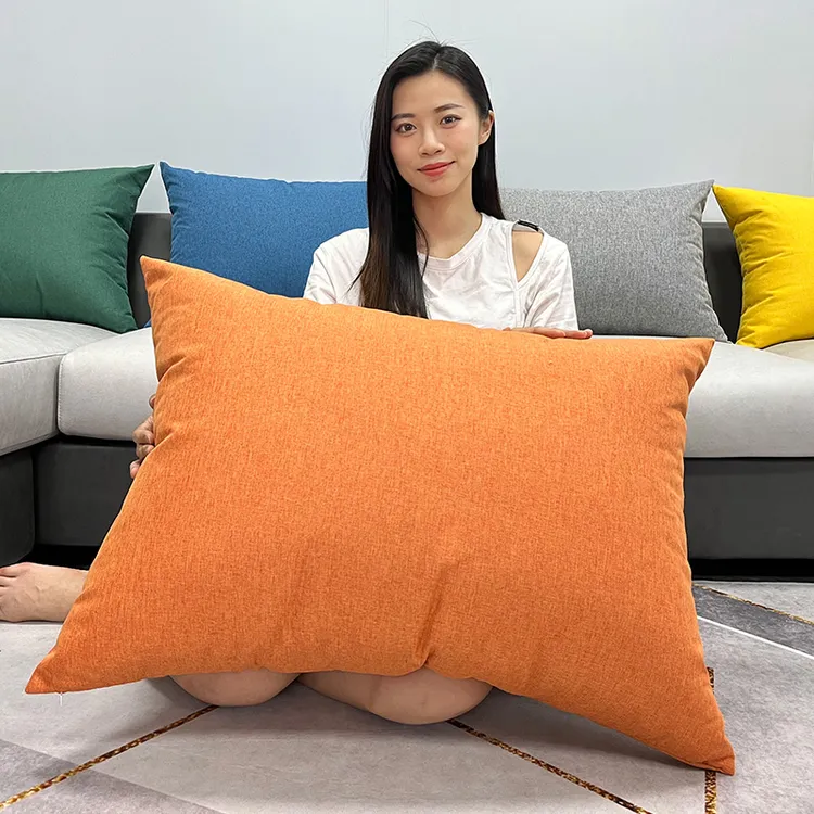 长方形亚麻靠垫客厅沙发特大号靠枕90靠背床枕头60抱枕套罩不含芯