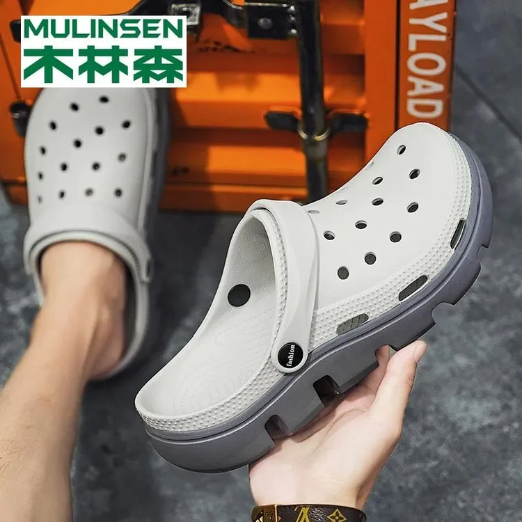 木林森洞洞鞋男款夏季青少年男士防滑运动开车两用沙滩包头凉拖鞋