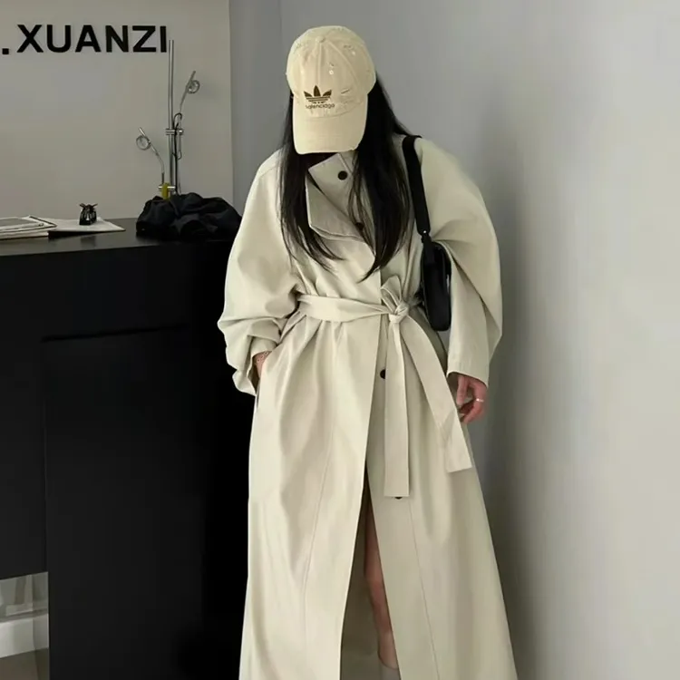 慵懒韩系风衣外套女2024秋季新款高级感立领宽松长款大衣今年流行