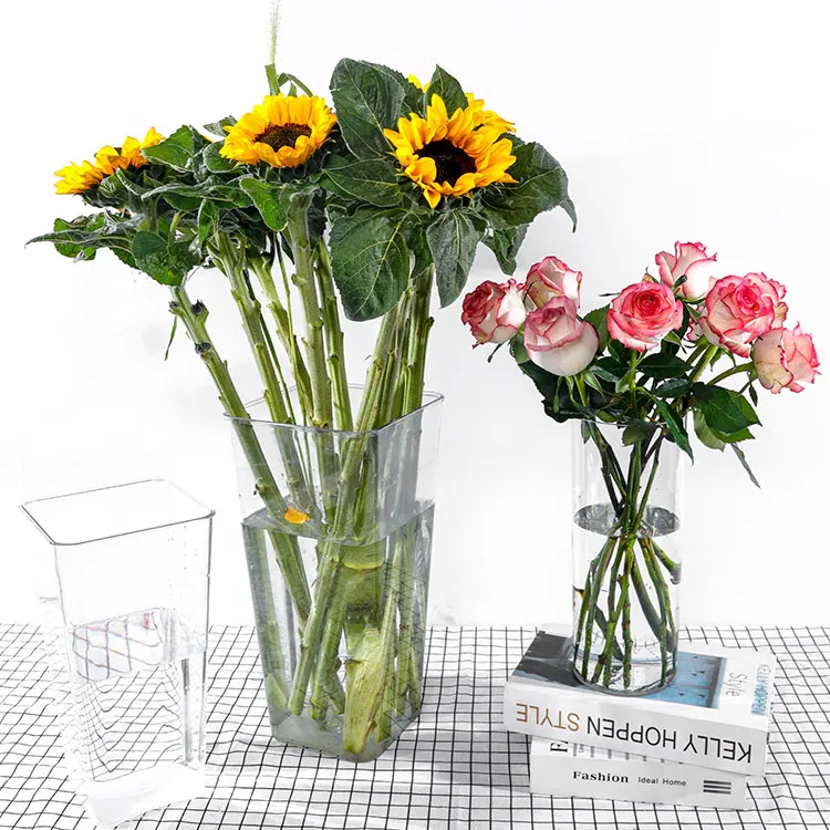 轻奢亚克力醒花桶花店泡花专用塑料养花桶家用透明大号防摔花瓶