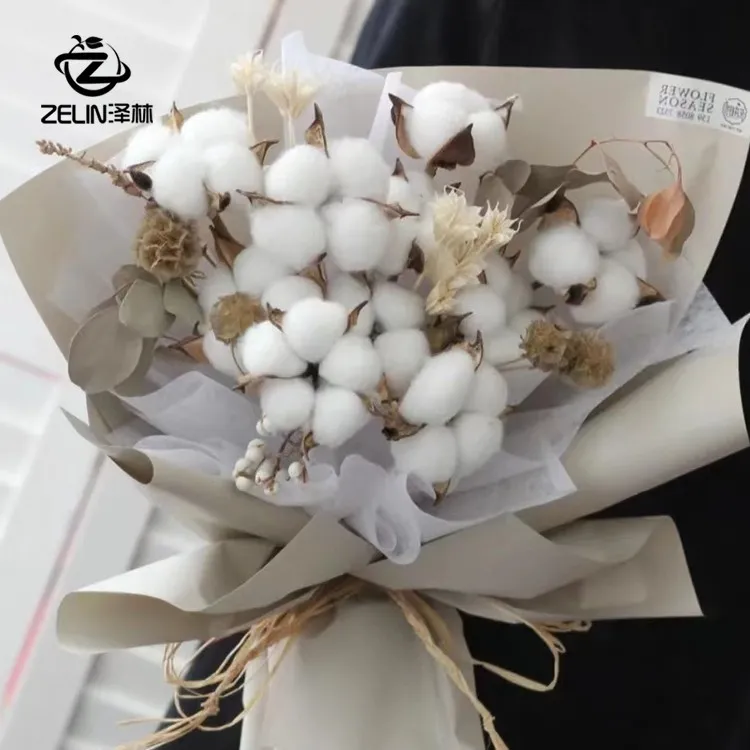 【泽林】圣诞批发天然真棉花头干花仿真棉花头圣诞节花束