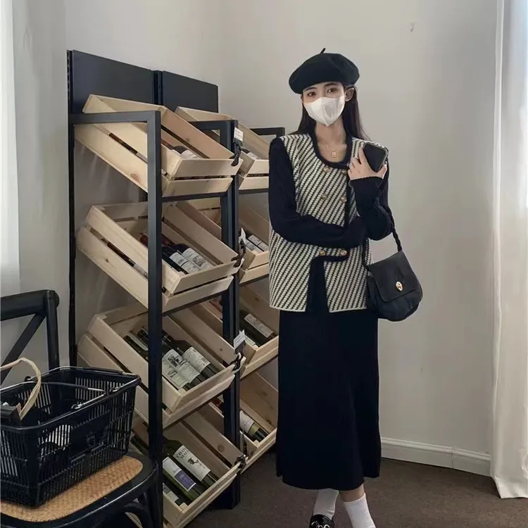 小香风马甲秋冬黑白韩版洋气复古时尚宽松长款格子显瘦气质马甲