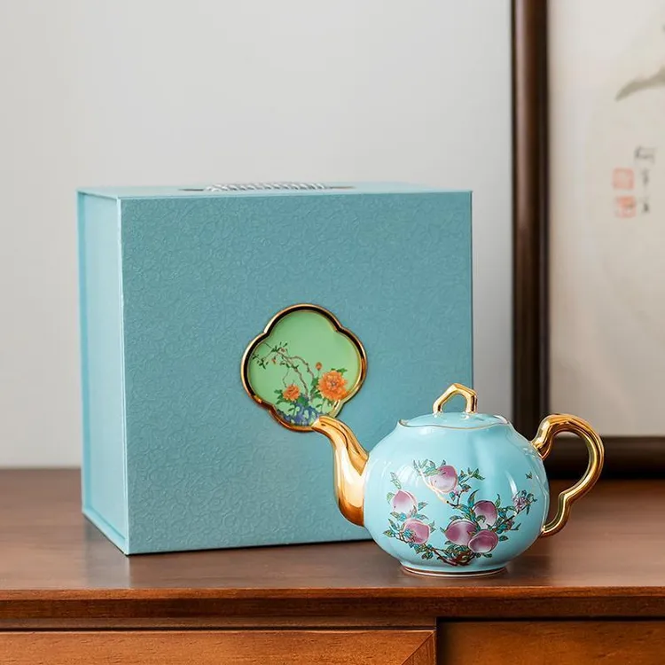 福寿九桃西施壶碗单杯家用陶瓷泡茶碗茶水分离手抓壶高端功夫送礼