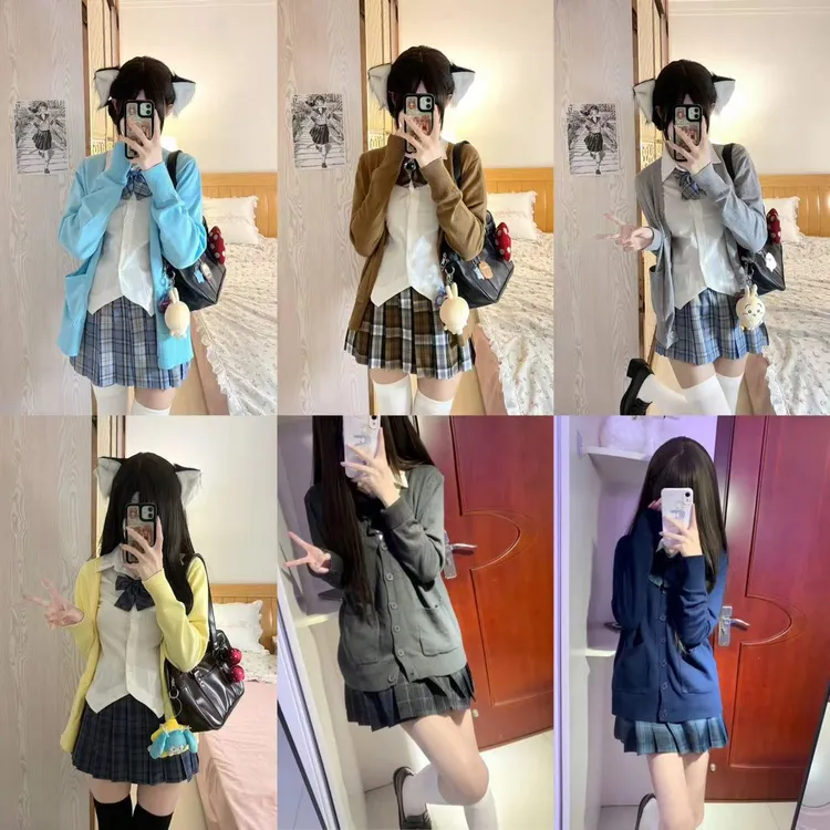 熊岛jk制服针织开衫学院风甜美校供毛衣百搭长袖外搭外套秋冬