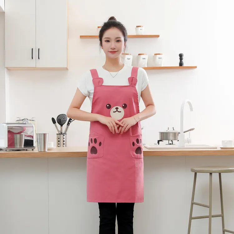 新款韩式时尚卡通围裙家用厨房做饭防污成人无袖透气薄款洋气围裙