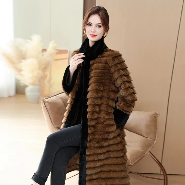 加厚保暖冬季抗风亚琪娜皮绒一体气质新款高贵韩版大衣中长款外套