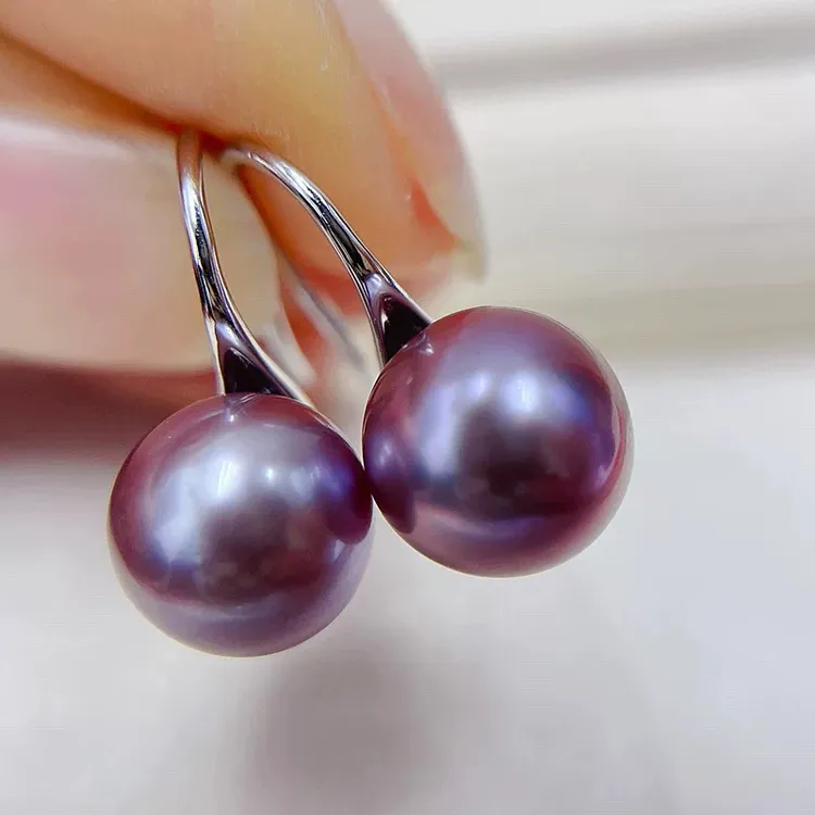 925银耳饰 国货之光帝王紫紫罗兰正圆无暇高跟鞋耳钩端庄大方