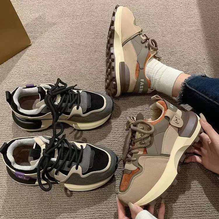 美拉德*巨好穿*时尚百搭厚底秋冬季拼色休闲秋冬运动女爆款阿甘鞋