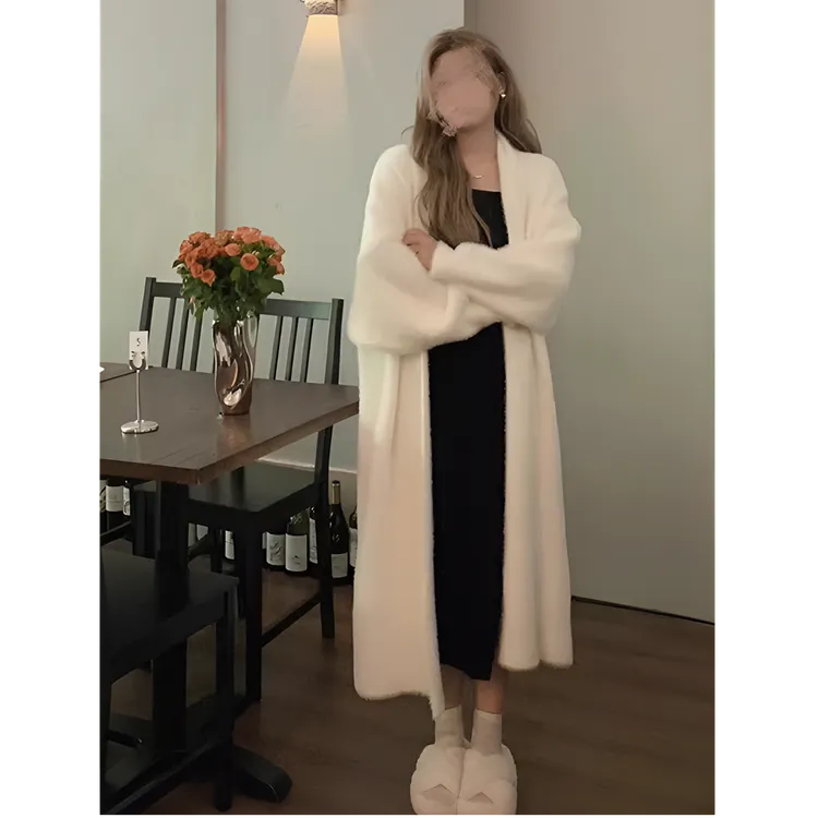 软糯针织开衫毛衣女秋季新款宽松大码显瘦慵懒风仿水貂绒长款外套