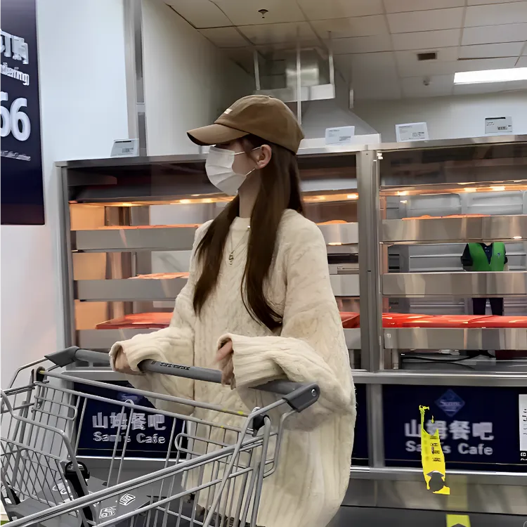 加厚高级感圆领套头麻花毛衣女2024秋季宽松复古灯笼袖针织慵懒风