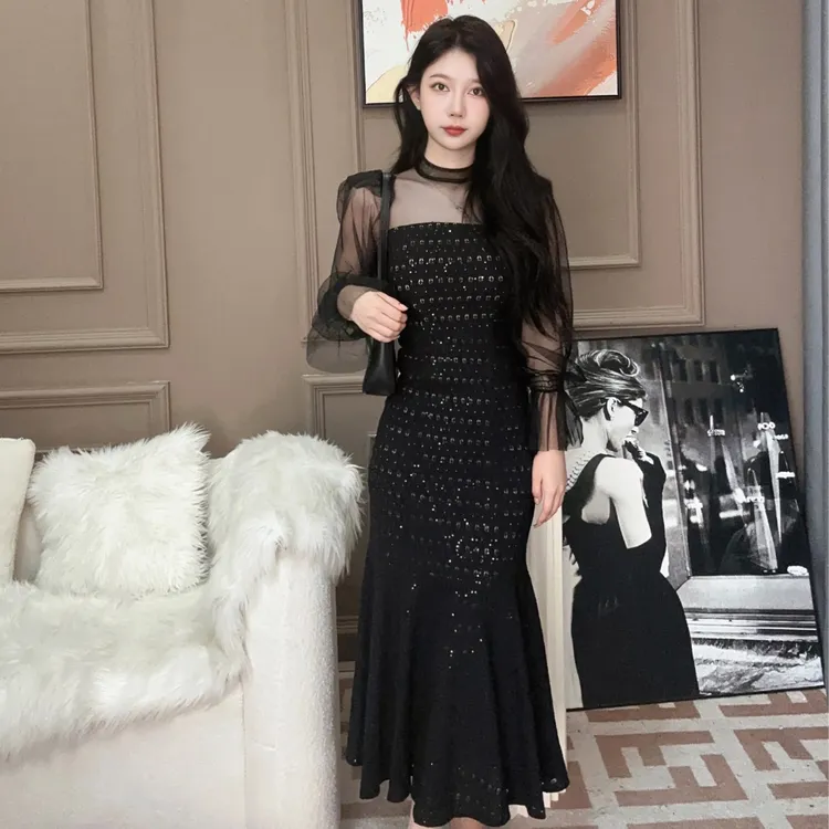 20760秋季新款法式设计师重工宴会名媛时尚高级优雅气质连衣裙