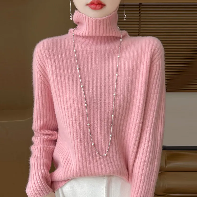 100纯羊毛衫女士秋冬加厚高领时尚毛衣修身显瘦羊绒堆堆领打底衫