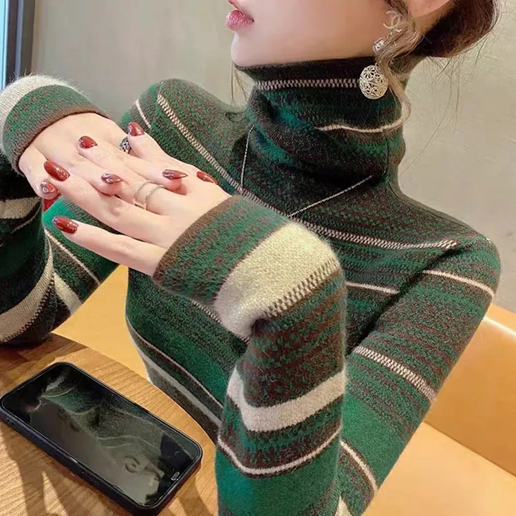 100纯羊绒秋冬新款修身显瘦内搭女士毛衣高领羊毛加厚短款打底衫