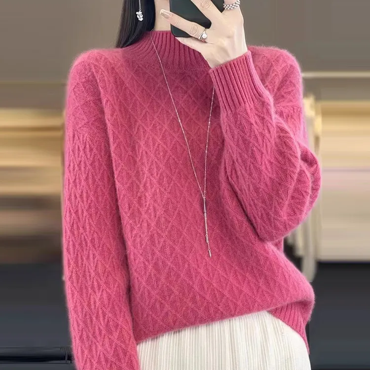 100纯羊绒衫女士半高领秋冬百搭洋气针织打底衫加厚羊毛时尚毛衣