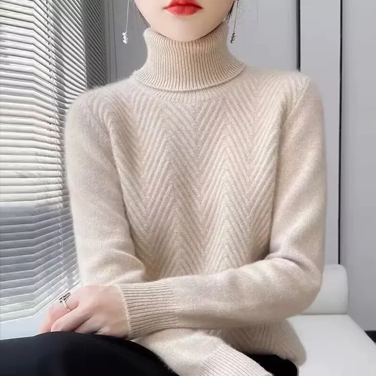 高领100纯羊绒衫女秋冬新款时尚羊毛打底衫宽松百搭加厚针织毛衣