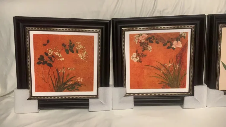 中古风挂画新中式工笔画砂岩兰花双联装饰画客厅玄关画背景壁画