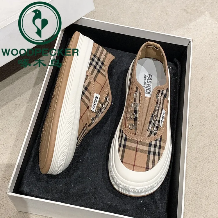 啄木鸟厚底帆布鞋女款2024新款夏季透气百搭一脚蹬懒人软底休闲鞋