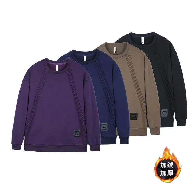 冬季重磅加绒加厚男士上衣线条设计感宽松廓形圆领宽松休闲卫衣