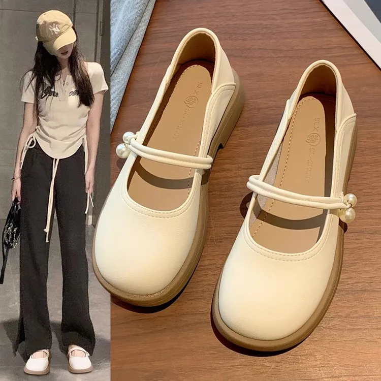 玛丽珍鞋女平底单鞋春季2024新款小白乐福鞋配裙子温柔小皮鞋浅口