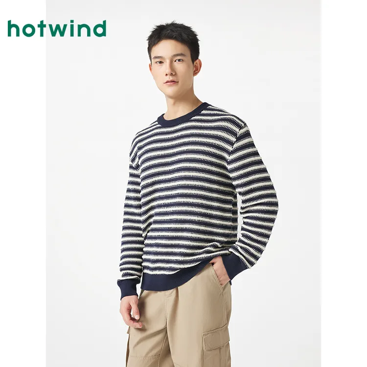 热风2024年冬季新款男士条纹肌理针织衫F08M4409