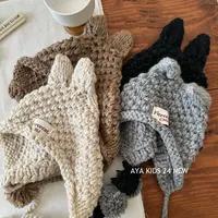 兔耳朵儿童手工针织帽宝宝秋冬毛线帽亲子加厚保暖护耳帽