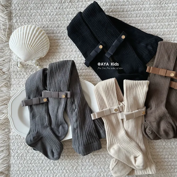 贵气miu系女童连裤袜24秋季宝宝外穿蝴蝶结袜子学院风气质打底袜