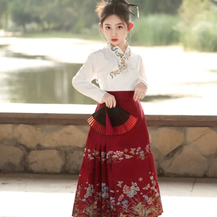 儿童汉服女童古装春秋新款高端马面古风爆款唐装中国风正版马面裙