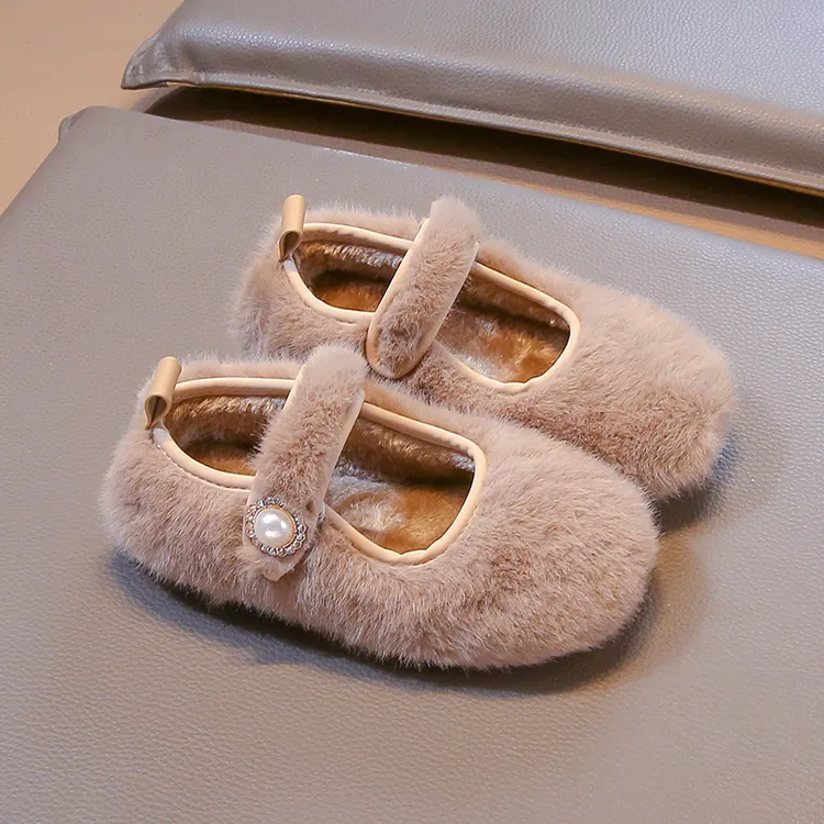 儿童毛毛鞋2024冬季新款女童加绒宝宝棉鞋豆豆鞋保暖浅口学步鞋潮