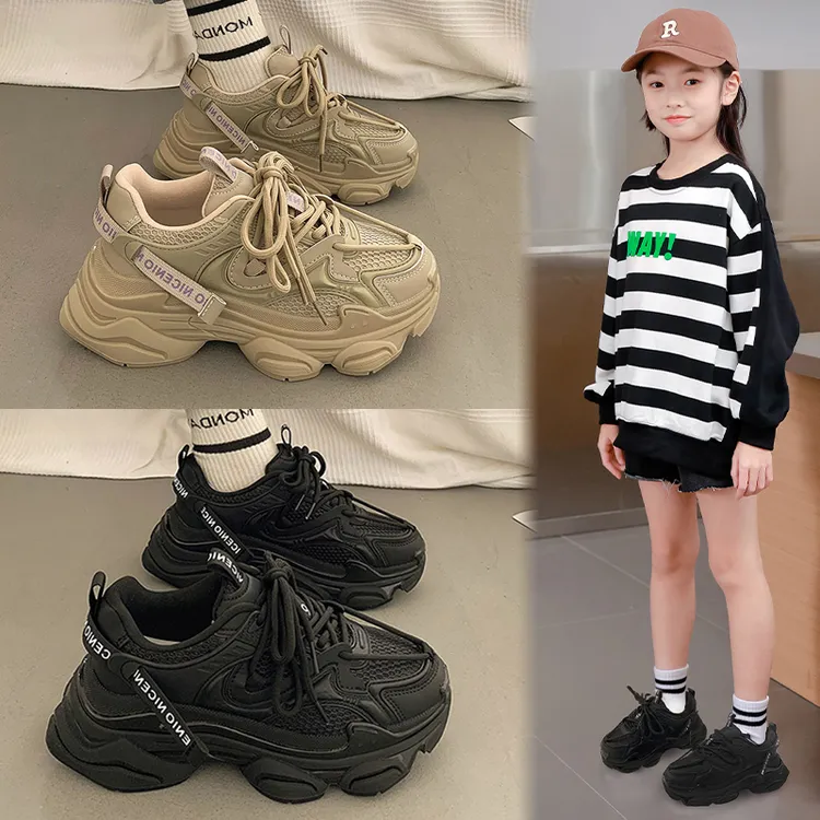ABC 女童鞋子2025春秋新款中大童厚底老爹鞋韩版小女孩休闲运动鞋