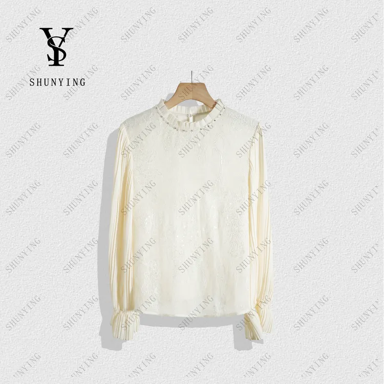 【顺瀛】新款  气质感提升~洋气立领钉珠别致蕾丝小衫SY66C1505