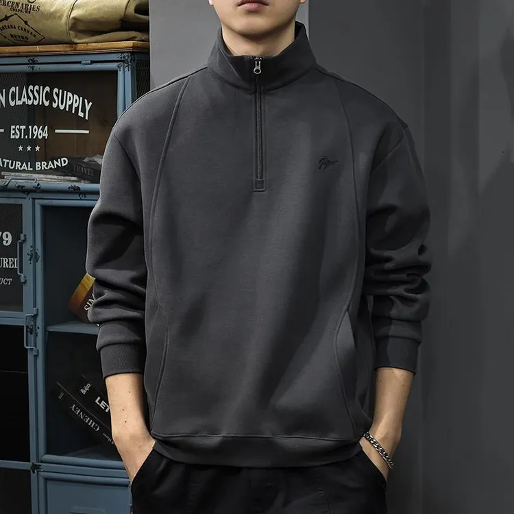 2024秋冬加绒内搭POLO衫男重磅磨毛刺绣卫衣秋季美式宽松休闲外套
