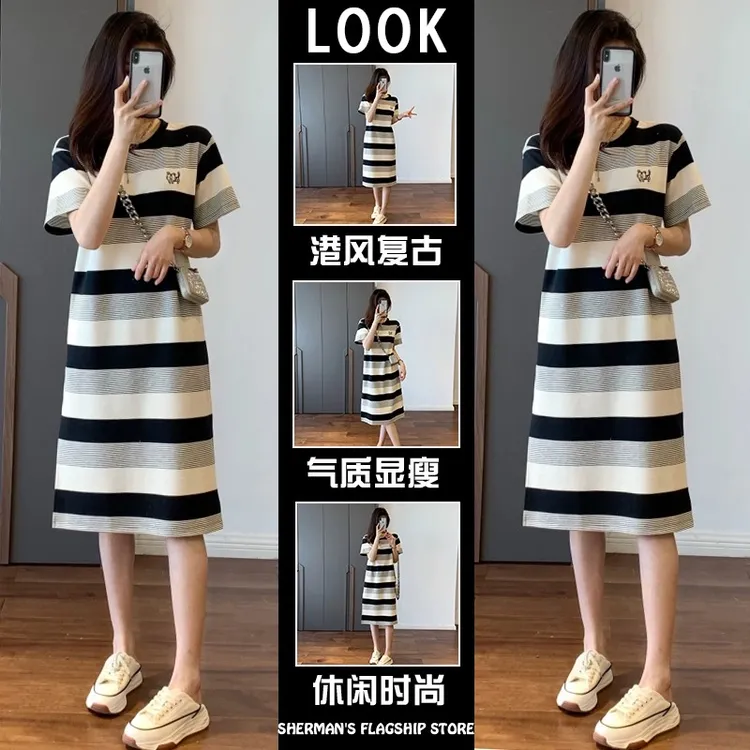 夏季女装2025新款微胖mm显瘦法式温柔设计感小众梨形身材连衣裙子