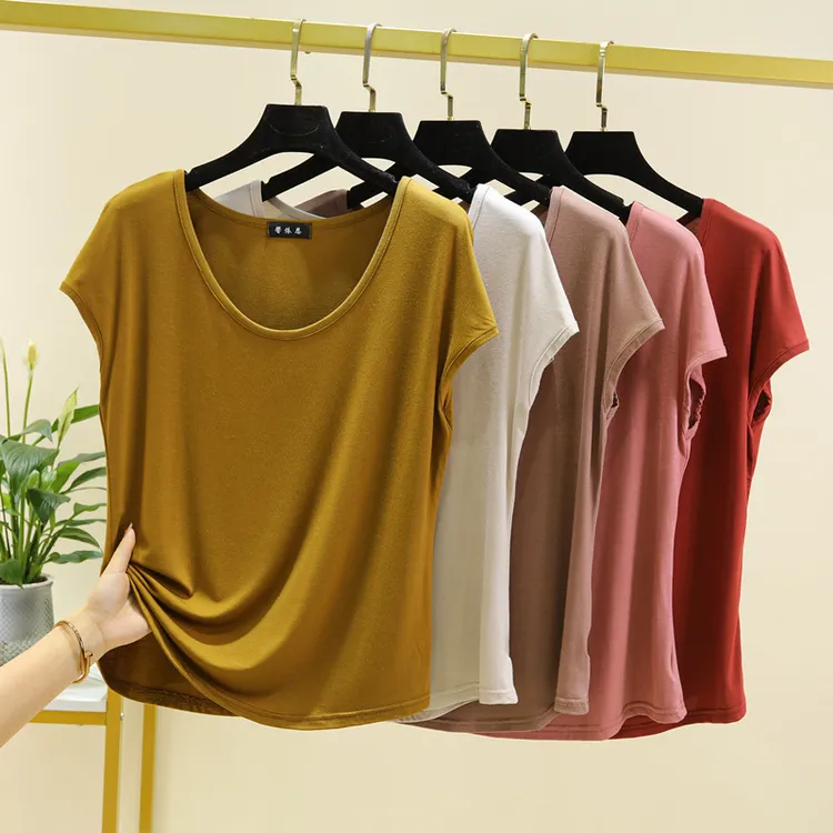 女夏薄款宽松莫代尔t恤无袖内搭短袖大码休闲上衣百搭圆领打底衫