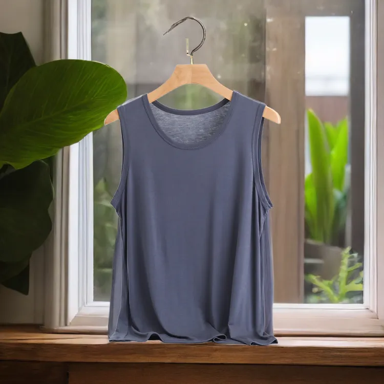 莫代尔男士家居背心夏季宽松大码圆领打底无袖T恤运动坎肩薄上衣