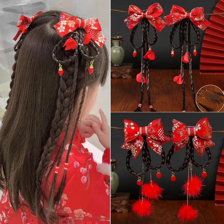 儿童新年蝴蝶结头饰头花女童小女孩发饰新款古风过年新年发夹