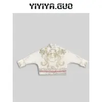 yiyiya.Guo艺艺吖/【双凤朝阳】白色拼接金线刺绣长袖上衣2024305