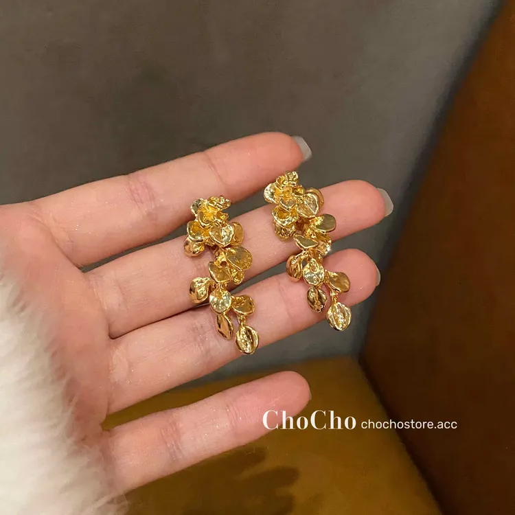 铜合金耳饰 秋冬复古高级感叶子流苏耳环方圆脸小众个性耳饰