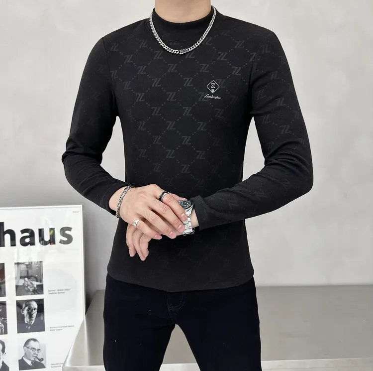 男士打底衫时尚长袖百搭加绒保暖秋冬季套头印花卫衣双面一体绒