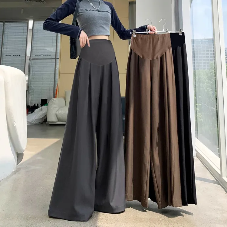 2025新款孕妇裤子春秋季阔腿拖地裤感西装外穿垂感高腰托腹春秋季