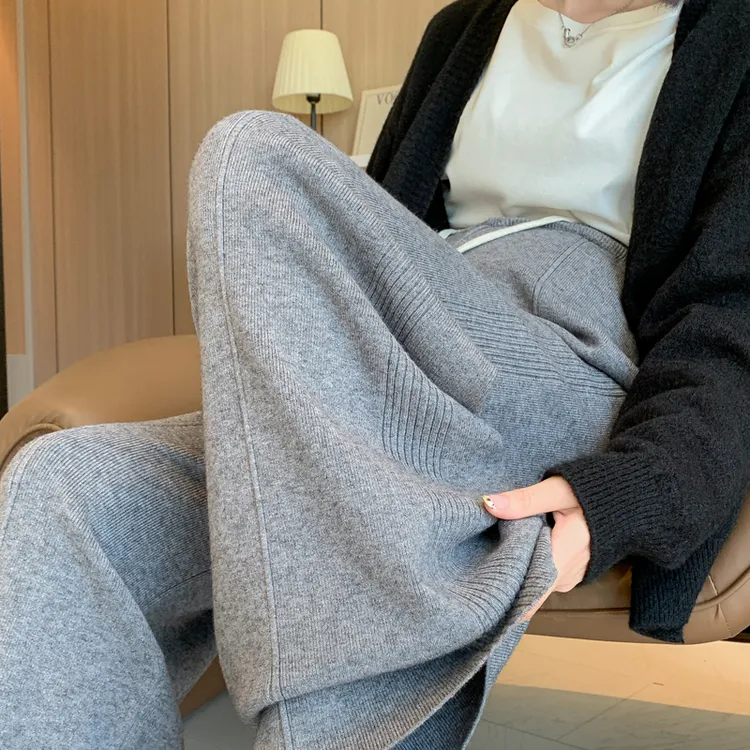 生完可以穿的孕妇裤秋冬新款针织直筒阔腿裤休闲拖地裤子春秋季女