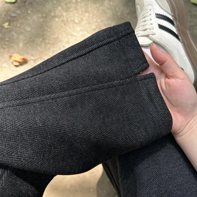 孕妇裤子秋冬季新款加绒加厚人字纹休闲拖地长裤外穿休闲窄版直筒