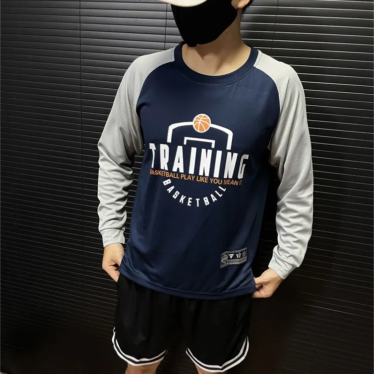 美式长袖投篮服运动休闲秋季轻薄透气速干训练服拼接撞色宽松T恤