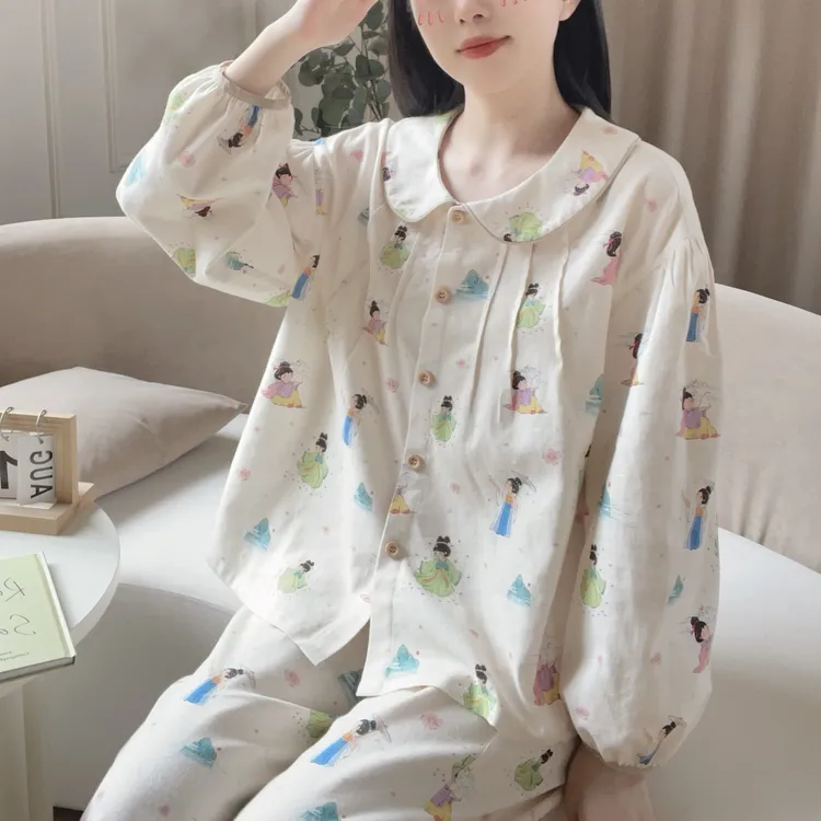 【5524翻领唐娃娃】长袖秋冬纯棉磨毛睡衣女甜美家居服宽松