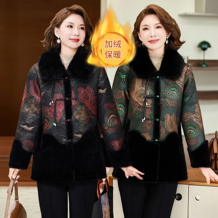中老年妈妈冬装水貂冬季棉衣外套奶奶新款加绒保暖加厚上衣