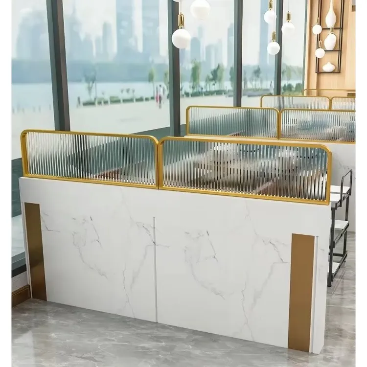 卡座隔断网红隔断餐饮店矮墙加高装饰围栏长虹玻璃发光铁艺不锈钢