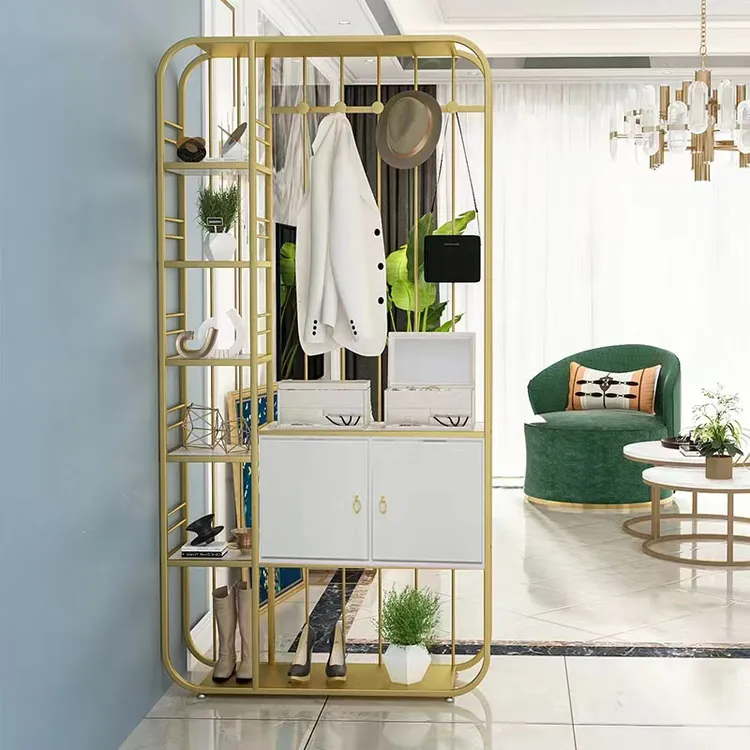轻奢北欧进门玄关隔断衣帽架鞋柜多层收纳家用客厅落地免安装稳固