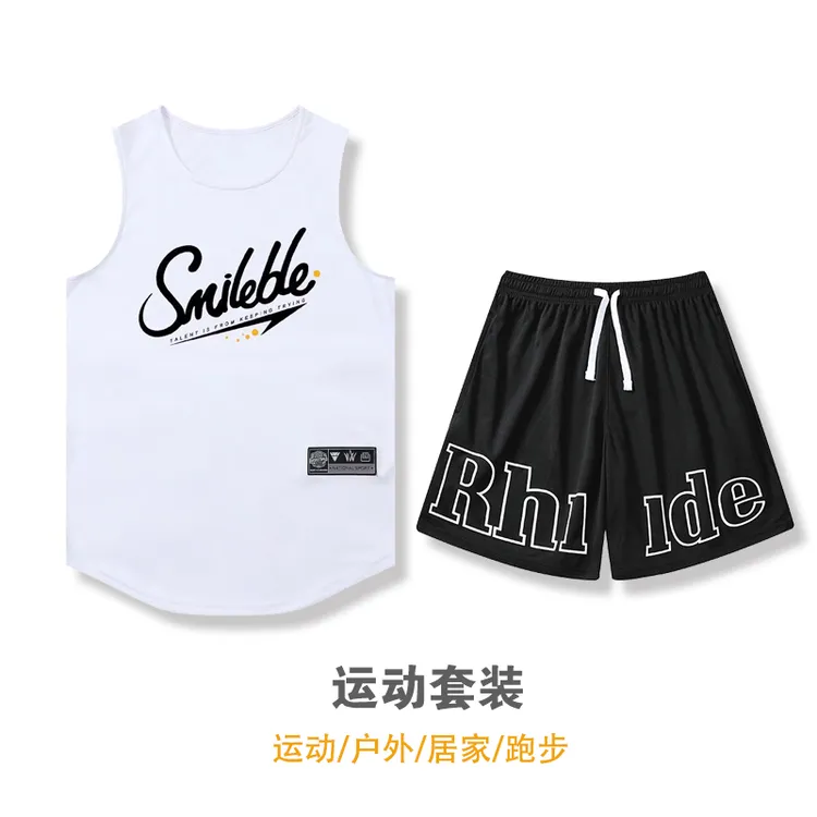 学生冰丝大码服健身套装男女运动爆款背心速干大码套装宽松字母装