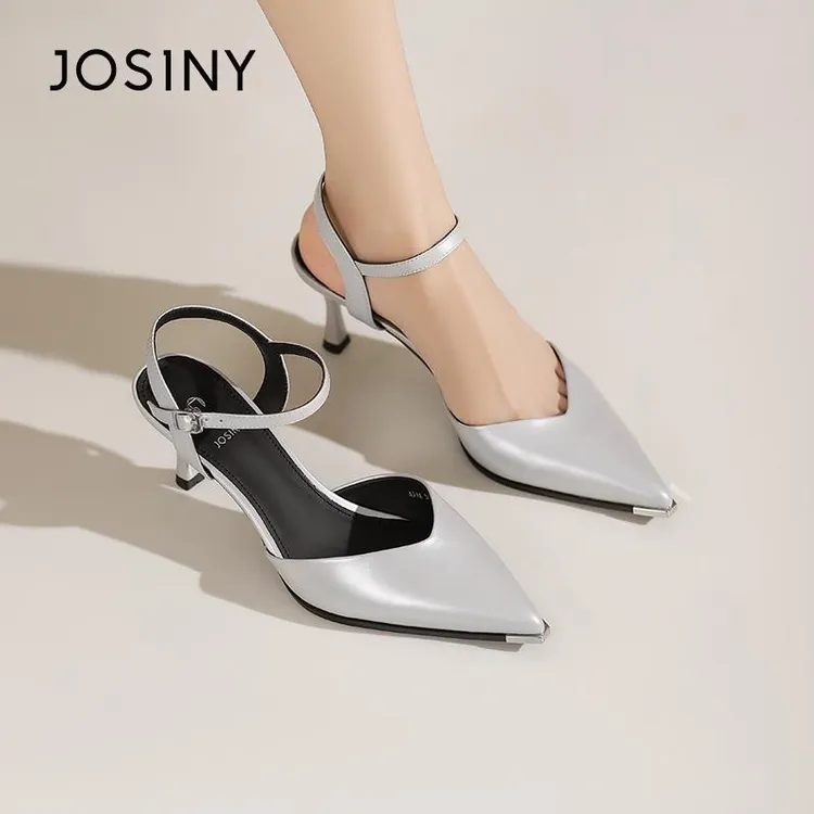 卓诗尼一字带尖头包头凉鞋2025夏季新款外穿法式气质百搭细跟女鞋